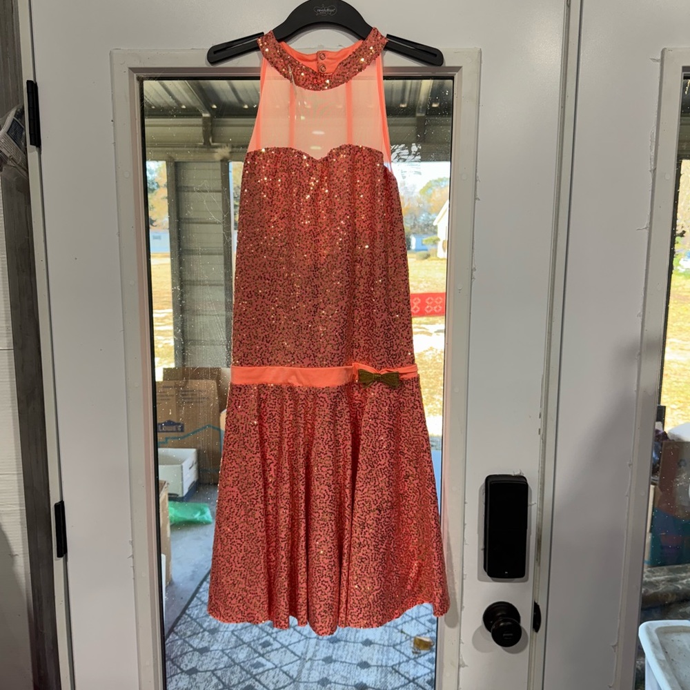 Revolution Kids Dance Costume in Sparkling Orange and Gold